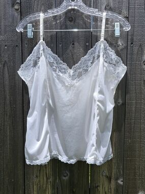 Vintage By Mel-Lin Ivory Lace Trim Camisole Satin Ribbon Shimmer Tank Top Sz. 2X